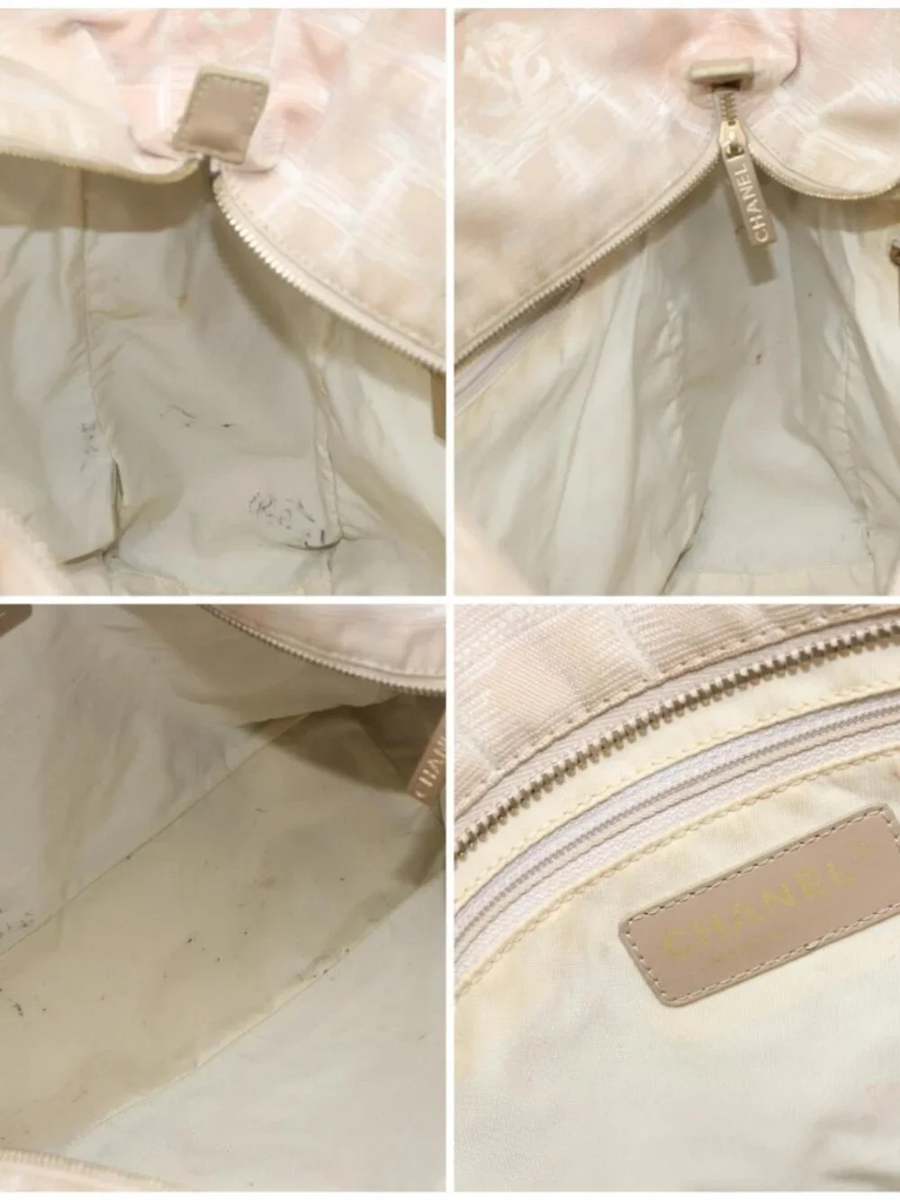 CHANEL New Travel Line Tote Bag Nylon Beige Gold CC Auth BA11779